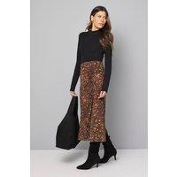 Wallis Women's Animal Print Mesh Ruched Midi Skirt in Chocolate | Size: 16