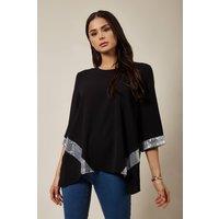 HOXTON GAL Women's 3/4 Sleeves Relaxed Fit Black Top with Details | Size: 20-22