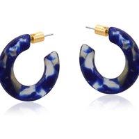 BIG METAL LONDON Women's Octavia Flat Oval Resin Hoop Earrings in Blue | Size: 3 cm