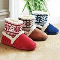 Coopers of Stortford Women's Scandi Sherpa Fleece Slipper Boots - Faux Suede & Outdoor Sole in Navy | Size: 7-8