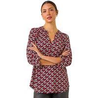 Roman Women's Geometric Print Shirt in Red | Size: 14