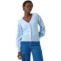 Roman Women's Pointelle Detail Knit Cardigan in Blue | Size: Small