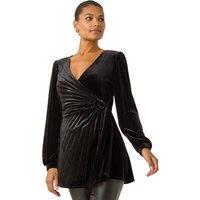 Roman Women's Velvet Pleated Wrap Top in Black | Size: 12