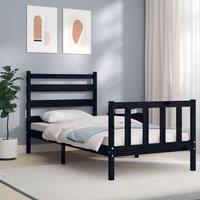 Berkfield Home Bed Frame with Headboard Black Small Single Solid Wood