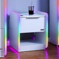 X Rocker Electra Bedside Table with Drawer, LED Lights & Charging in White