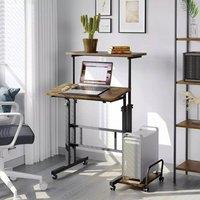Dprodo Portable Small Standing Desk with Wheels in Walnut