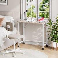 Dprodo Folding Computer Desk with Movable Wheels in Light Oak