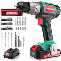 HYCHIKA Powerful Brushless Cordless Drill Driver 18V 60Nm 2 Speed 53 Piece Kit in Green