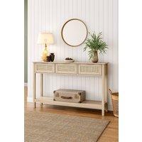 H&O Direct Rustic Wood Console Table with 3 Rattan Drawer in Natural