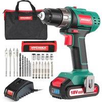 HYCHIKA Powerful 18V Cordless Drill Driver 45Nm 2 Speed with 1.5Ah Battery in Green