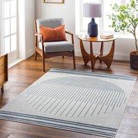 Livabliss Lilian Washable Blue Grey Geometric Living Dining Bedroom Rug in Beige | Size: 140 cm x 200 cm