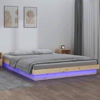 Berkfield Home LED Bed Frame 140x190 cm Solid Wood in Brown