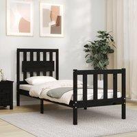 Berkfield Home Bed Frame with Headboard Black Small Single Solid Wood