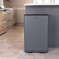Charles Bentley Double Compartment Grey Kitchen Bin Rubbish Waste Pedal Bin in Dark Grey