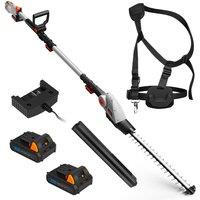 VonHaus 2 x 20V Battery Pole Hedge Trimmer Cordless in Grey