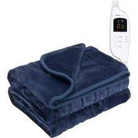 MONHOUSE Heated Electric Throw 9H Timer 9 Heat Setting Fleece Blanket in Navy | Size: Single