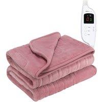MONHOUSE Heated Electric Throw 9H Timer 9 Heat Setting Fleece Blanket in Pink | Size: Single