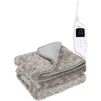 MONHOUSE Heated Electric Throw 9H Timer 9 Heat Setting Fleece Blanket in Light Brown | Size: Single