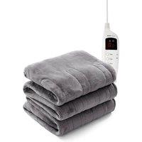 MONHOUSE Heated Electric Throw 9H Timer 9 Heat Setting Fleece Blanket in Grey | Size: Double