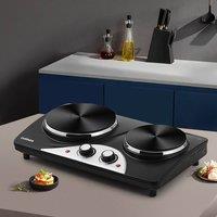 Cusimax Powerful Electric Double Hot Plate with Temperature Controls in Black