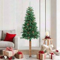 Berkfield Home Slim Christmas Tree with Real Wood & Cones Green 180 cm PVC