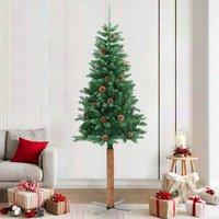 Berkfield Home Slim Christmas Tree with Real Wood & Cones Green 210 cm PVC