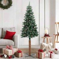 Berkfield Home Slim Christmas Tree with Real Wood & White Snow Green 150 cm