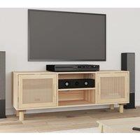 Berkfield Home TV Cabinet Brown 105x30x40 cm Solid Wood Pine&Natural Rattan | Size: 105 x 30 x 40 cm