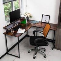Abrihome L Office Computer Desk with Self Corner Table Top, Industrial Rustic in Brown | Size: 1 Pack