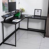 Abrihome L Office Computer Desk with Self Corner Table Top, Industrial Rustic in Black | Size: 1 Pack
