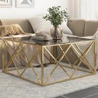 Berkfield Home Coffee Table Gold Stainless Steel & Tempered Glass