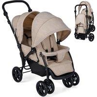 Gymax Foldable Double Seat Baby Stroller With Adjustable Backrest Footrest in Light Khaki