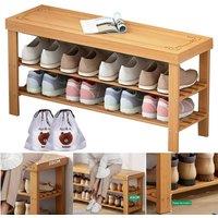 Havendro 3-Tier Wooden Shoe Rack with Seating Bench in Brown