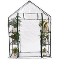 EONLION WALK IN GREENHOUSE WITH DOUBLE SHELVES PVC PLASTIC COVER GARDEN in Green