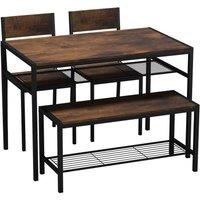 EONLION 4 Pcs Set Dining Room Table Metal Frame in Brown