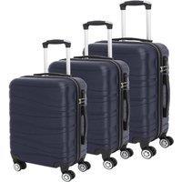 EONLION Silver White 3 Pcs Suitcase Set ABS 4 Wheeled Trolley in Dark Blue