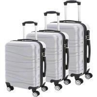 EONLION Silver White 3 Pcs Suitcase Set ABS 4 Wheeled Trolley
