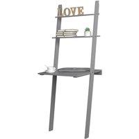 EONLION White Or Grey Ladder Desk 2 Shelf Wooden Computer Table