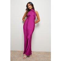 Oasis Women's Petite Satin Halterneck Bias Midi Dress in Fuchsia | Size: 6