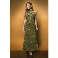Coast Women's Draped Shoulder Halter Neck Beaded Maxi Dress in Olive | Size: 10