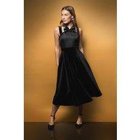 Coast Women's Cross Neck Bow Detail Structured Velvet Midi Dress in Black | Size: 14