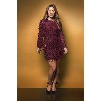 Coast Women's Party Sequin Long Sleeve Mini Dress in Burgundy | Size: 10