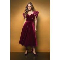Coast Women's Drape Sleeve Structured Velvet Midi Dress in Wine | Size: 10