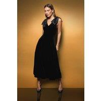 Coast Women's Hotfix Bow Shoulder Velvet Midi Dress in Black | Size: 10