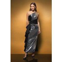 Coast Women's One Shoulder All Over Sequin With Contrast Bow & Drape Maxi Dress in Silver | Size: 14
