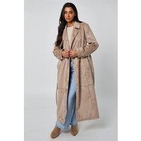 Urban Bliss Women's Longline Suede Trench Coat in Stone | Size: 14