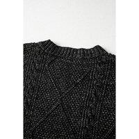 Everyday The Label Women's Black Cable Knit Drop Shoulder Loose Fit Sweater Dress | Size: Medium