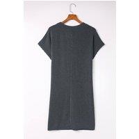 Everyday The Label Women's Gray Striped Ribbed Knit T-Shirt Shift Dress Dresses in Grey | Size: XL