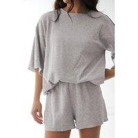 Everyday The Label Women's Gray Solid Color Loose Tee 2 Piece Shorts Set in Grey | Size: Medium