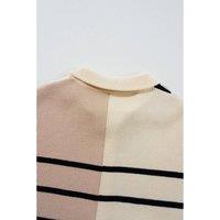 Everyday The Label Women's Khaki Stripe Color Block Quarter Zip Collar Short Sleeve Sweater Dress | Size: Small